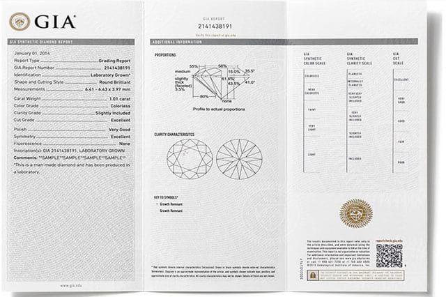 GIA man-made diamond certificate sample on LONITE cremation diamonds from ashes